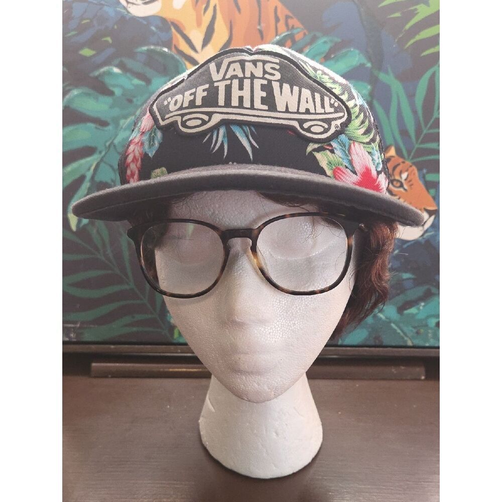 Vans Black Snapback Hat with Tropical Floral Panels